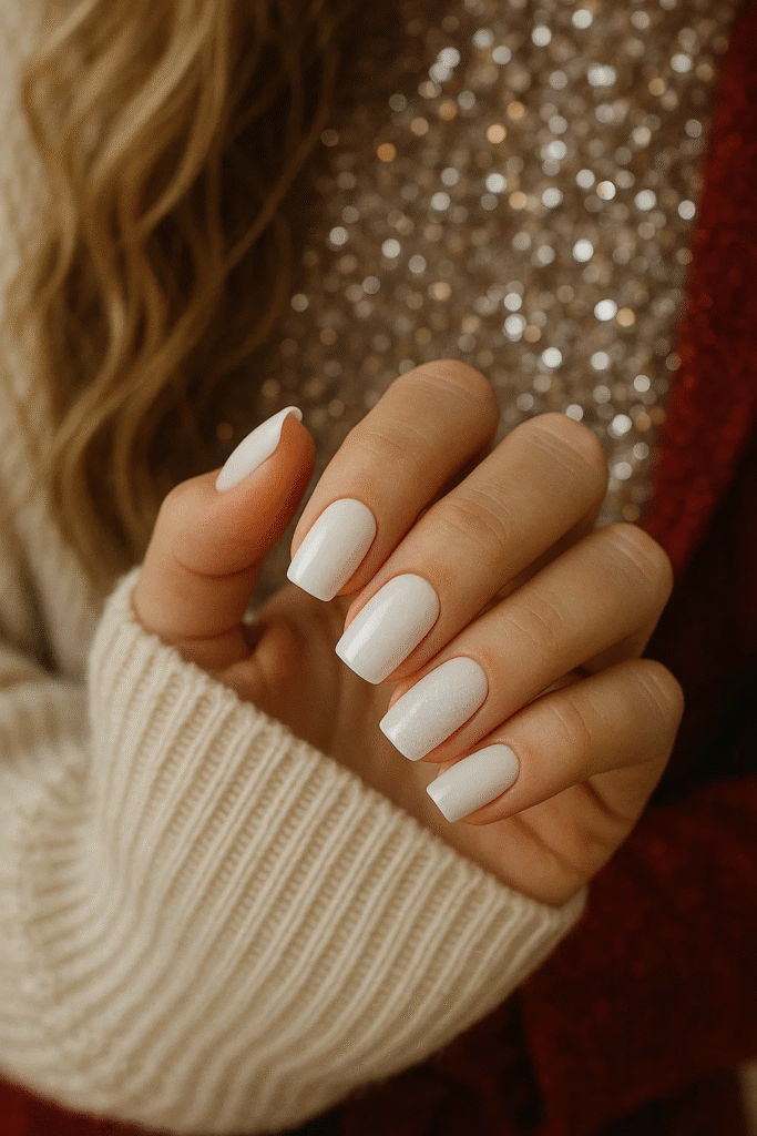 glitter milky white nails 2025 festive trend
