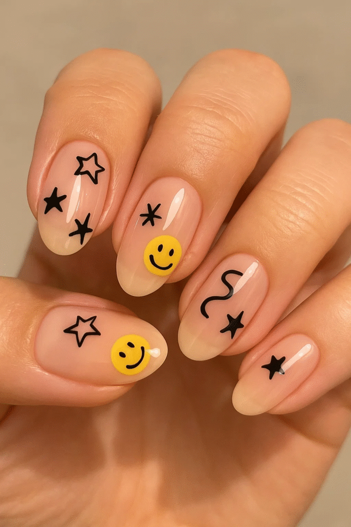 doodle accent basic back to school nails