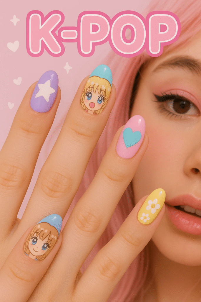 anime character K-Pop inspired designs nail art