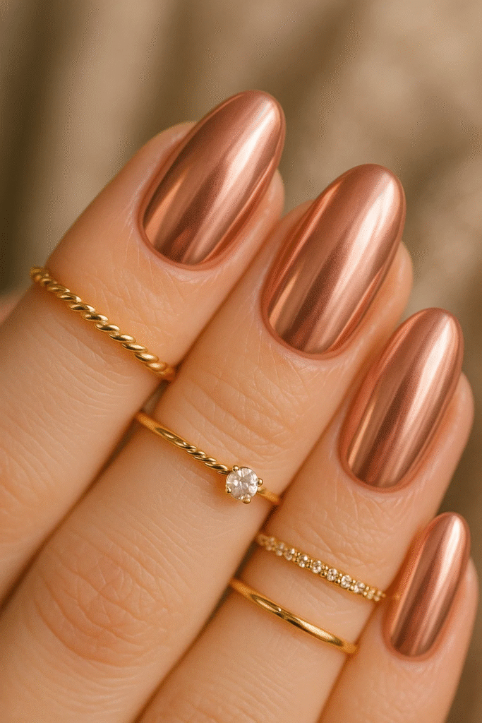 rose gold glazed chrome nails (2025)