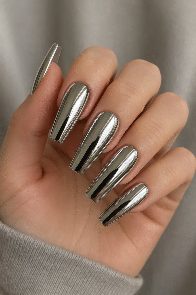 silver mirror glazed chrome nails (2025)