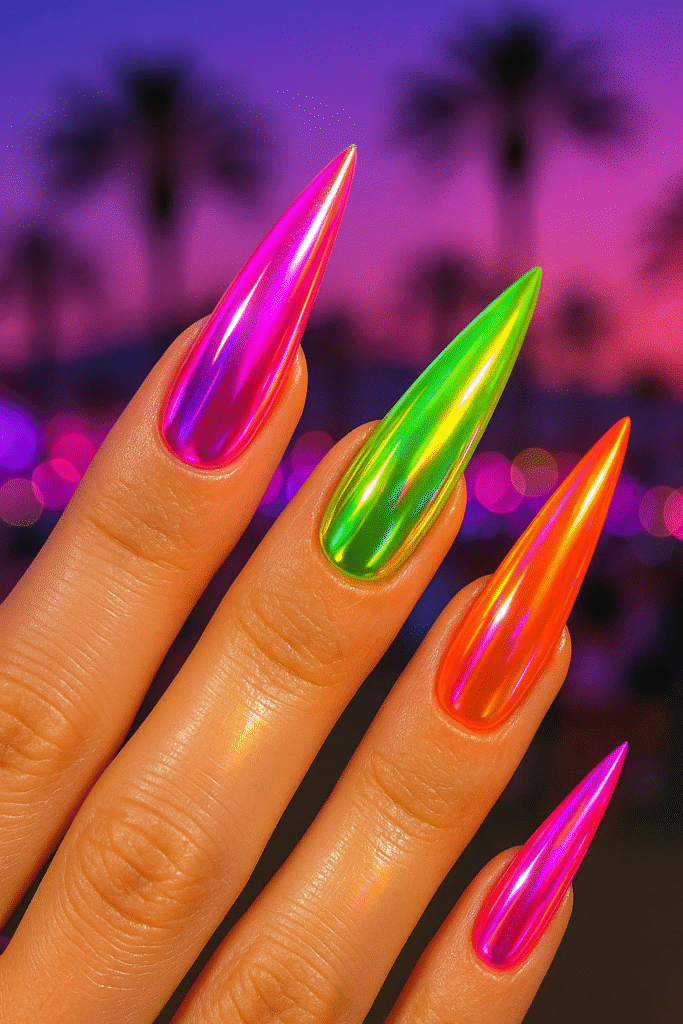 neon glazed chrome nails (2025)