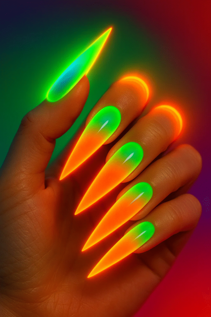 neon aura nails glowing gradient