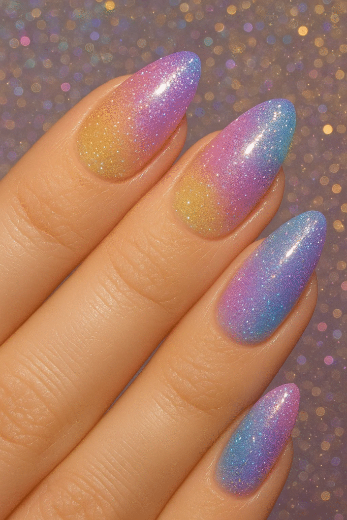 glitter aura nails gradient manicure