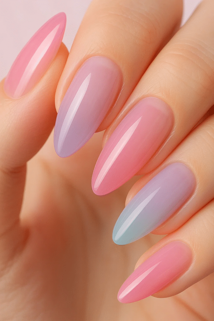 jelly nails 2025 translucent glossy manicure in pastel colors