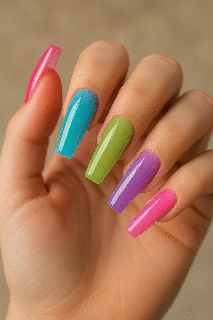 multicolor jelly nails rainbow glossy style