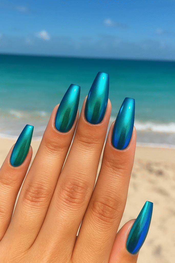 ocean chrome mermaid / siren nails 2025