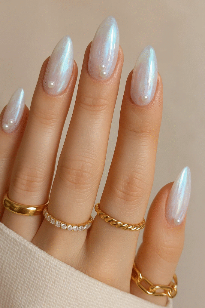 pearl accent mermaid / siren nails 2025