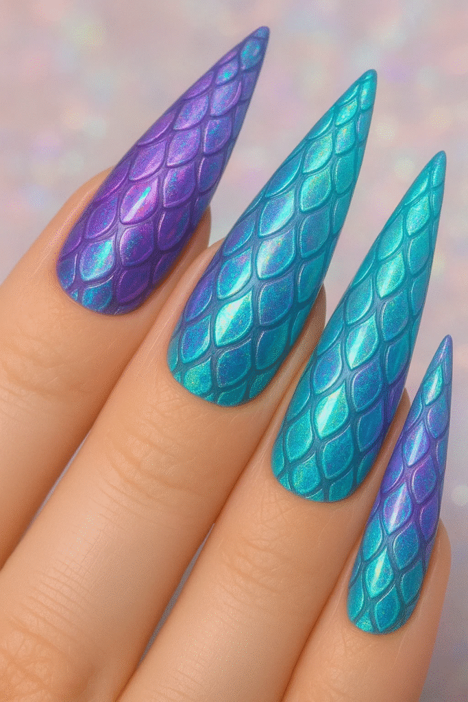 holographic scale mermaid / siren nails
