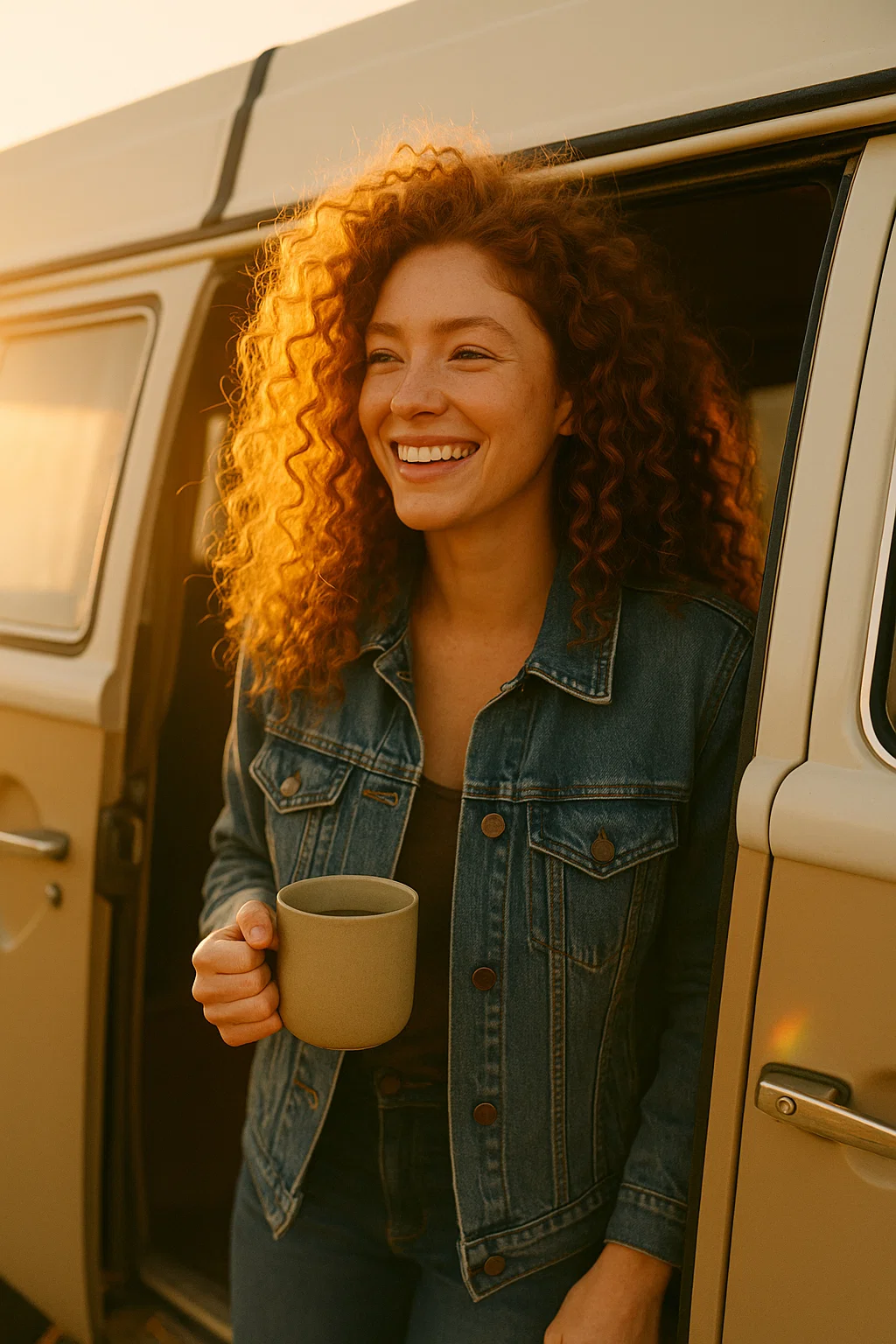 Utah Curls Hairstyle with soft air-dried curls in the morning light