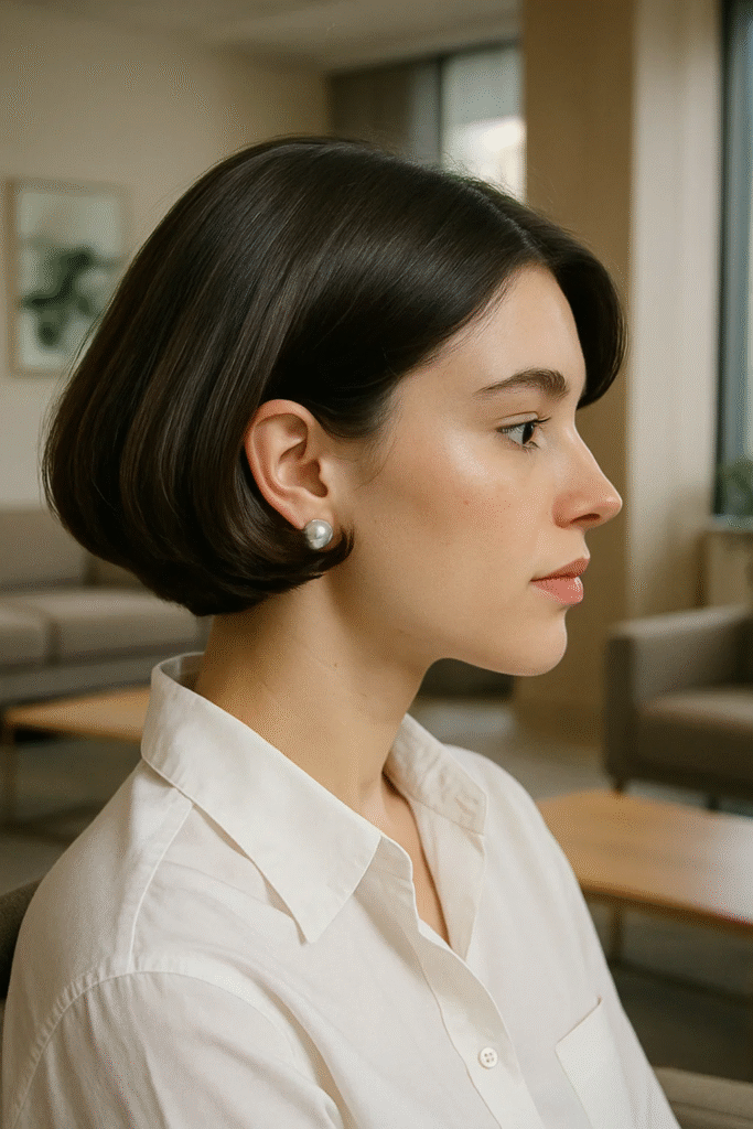 Polished 90s Bob Haircut Trend with curved ends and face-framing finish