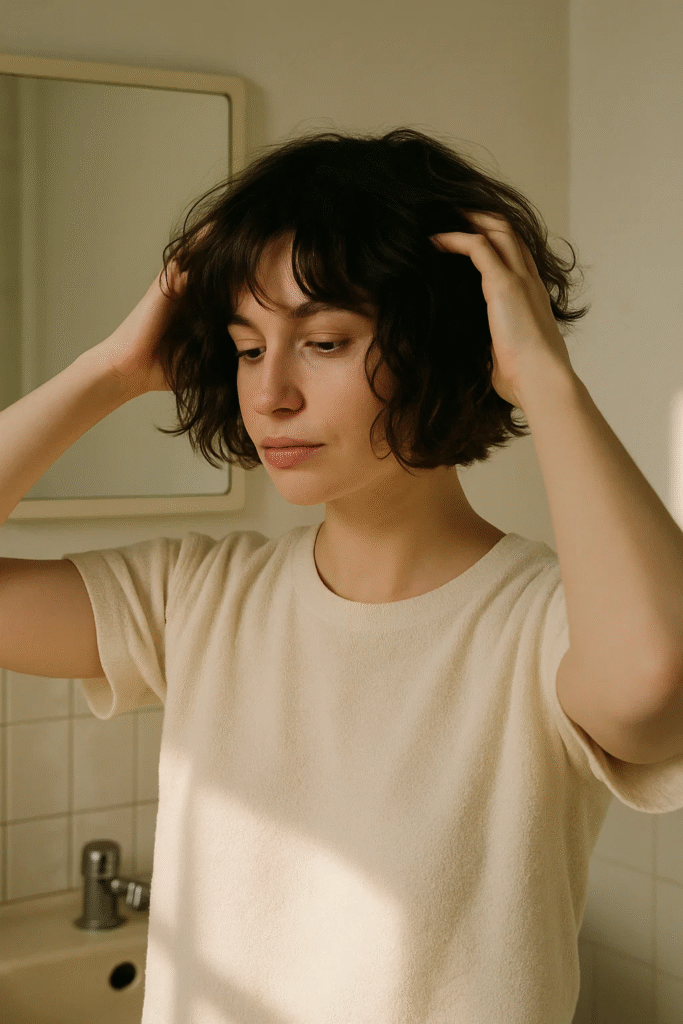 Styling the French Bob Haircut 2.0 with wave spray for natural texture